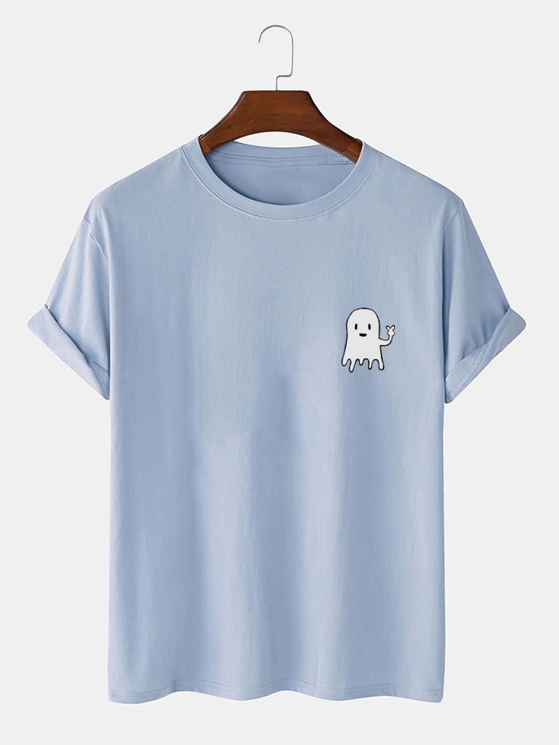 Mens Halloween Cartoon Ghost Print Cotton Short Sleeve T-Shirts