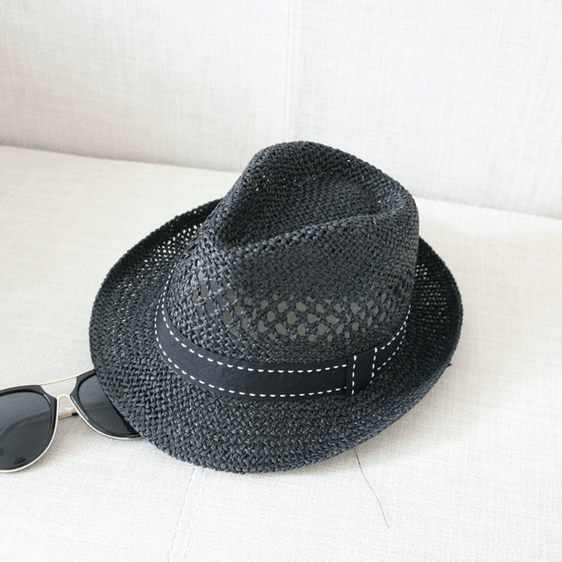 Straw Hat Cool Hat New Summer Hat Men'S and Women'S Top Hat Woven British Style Sun Protection Beach Hollow Out Sun Hat