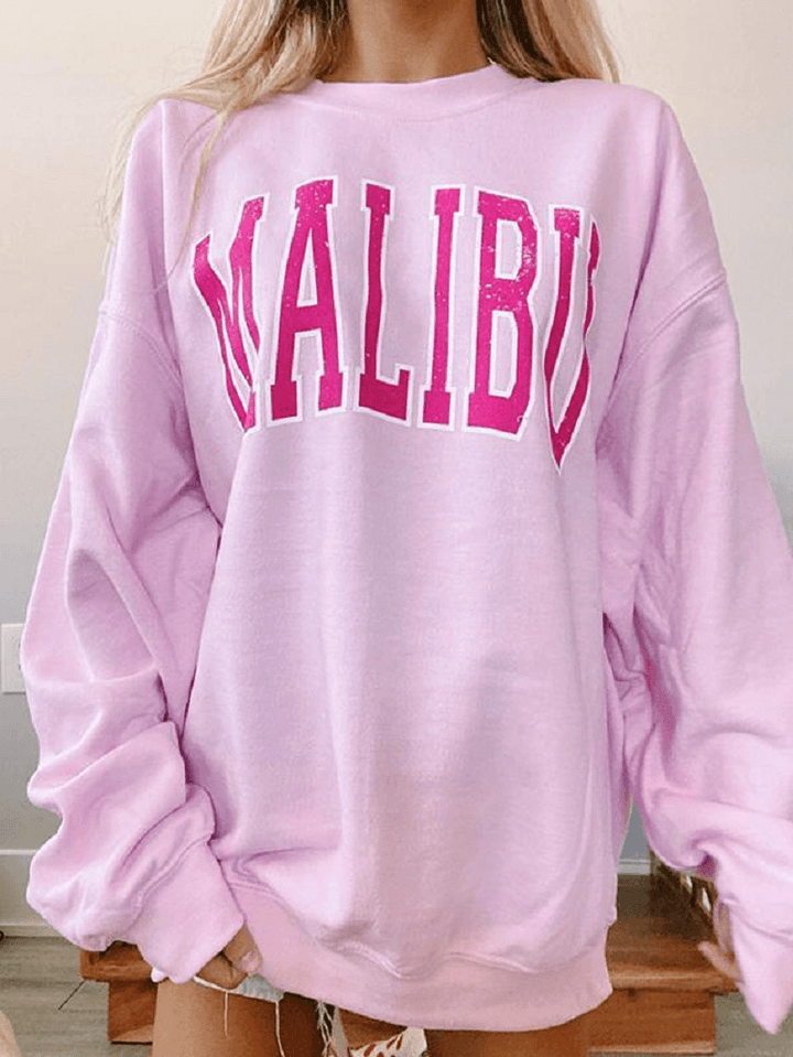 Women Letter Print Pink Pullover round Neck Sweatshirts - MRSLM