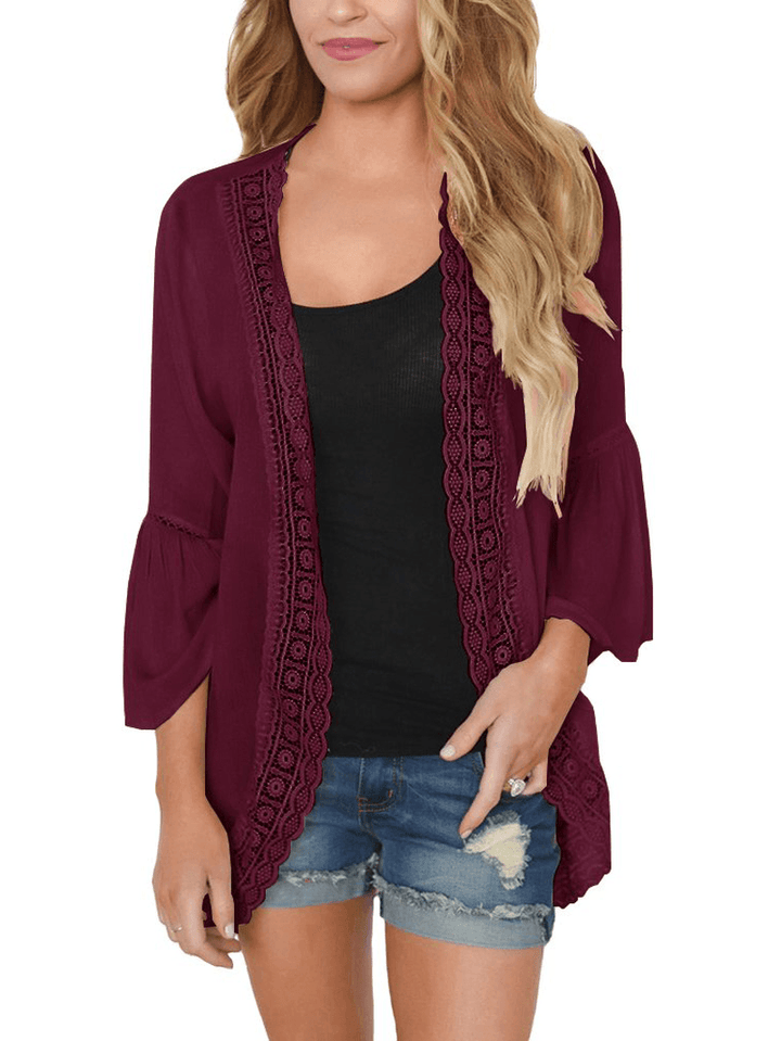 Stylish Women's Lace Trim Lightweight Cardigans in Solid Colors