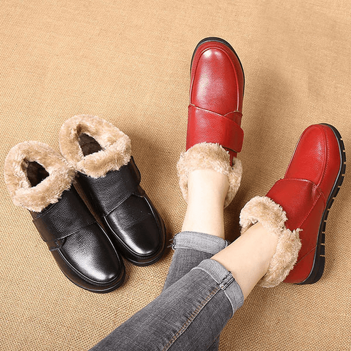 Genuine Leather Cotton Shoes Casual Slip on Fur Lining Boots