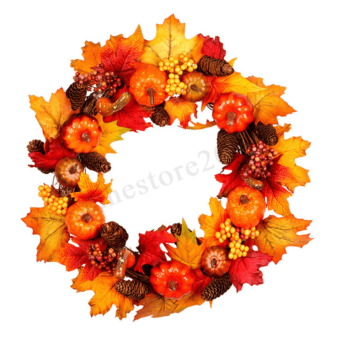 45/60Cm Wreath Garland Maple Leaves Pumpkin Door for Christmas Party Decorations