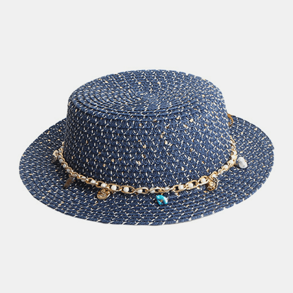 Women Sunscreen Summer Outdoor Casual Pearl Decoration Sun Hat Straw Hat