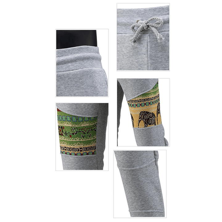 Men'S Casual Jacquard Elastic Pants National Style Printing Drawstring Sport Trousers