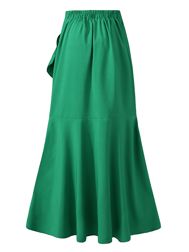 Women's Solid Color High Waist Ruffle High Low Hem Swing Maxi Skirts for Fashionable Style