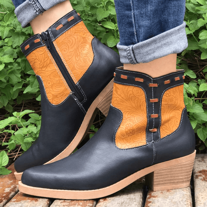 LOSTISY Women Splicing Chunky Heel Casual Ankle Boots