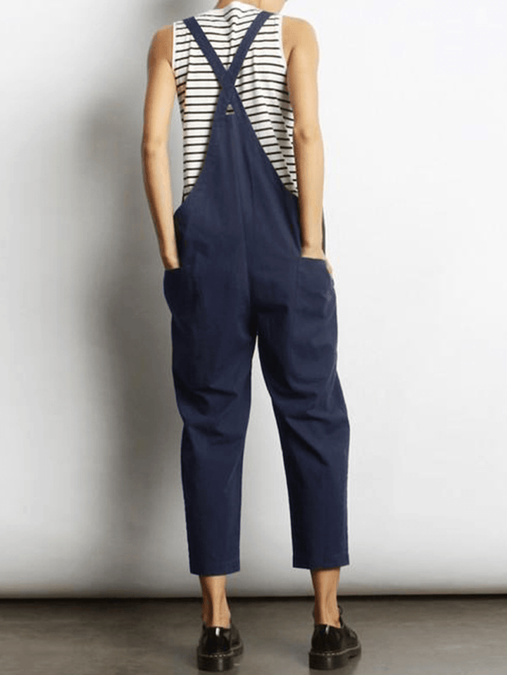 Women Sleeveless Cross Back Overalls Jumpsuit with Pockets