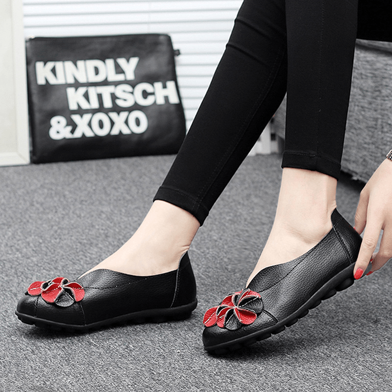 US Size 5-13 Women Flower Flat Shoes Casual Outdoor Leather Slip on round Toe Loafers