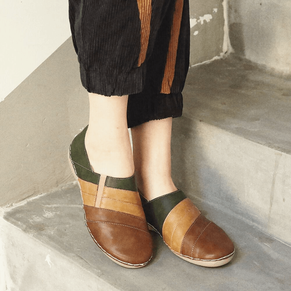 Casual Color Stitching Slip on Soft Sole Leather Walking Loafers