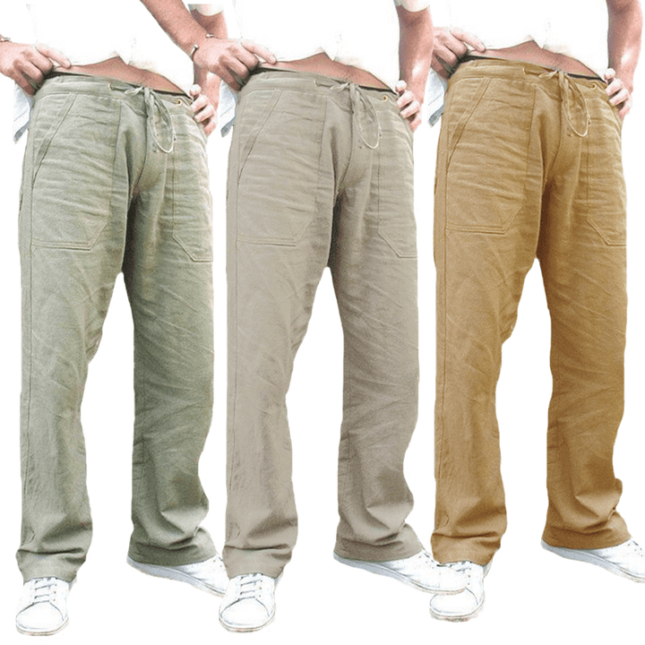 Mens Ethnic Style Cotton Comfy Breathable Straight Leg Pants