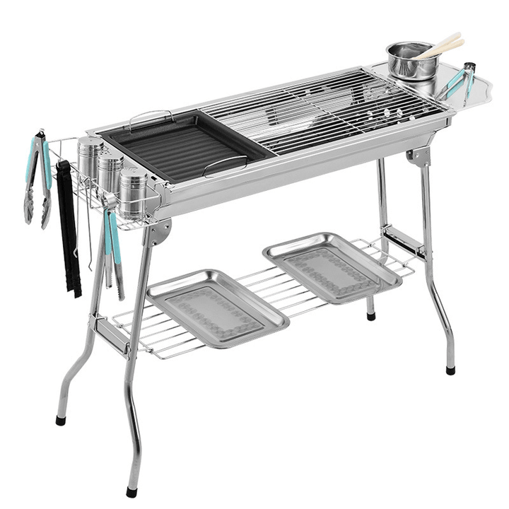 3-5 People Folding BBQ Grills Stainless Steel Charcoal Barbecue Stove Camping Picnic Patio