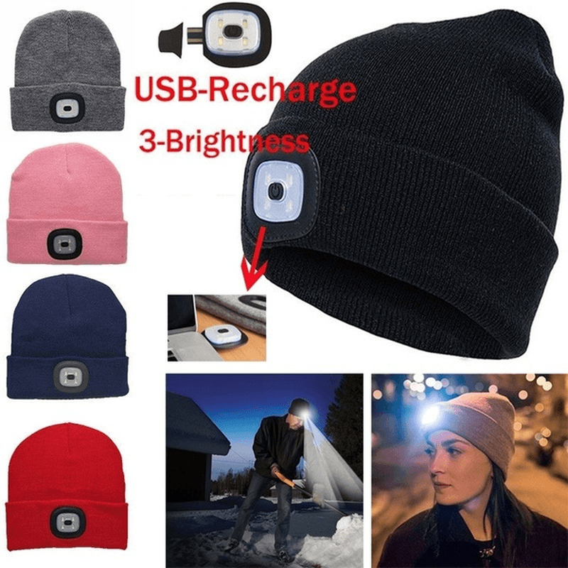 LED Light Beanie Hat Knit Cap Jogging Night Walking