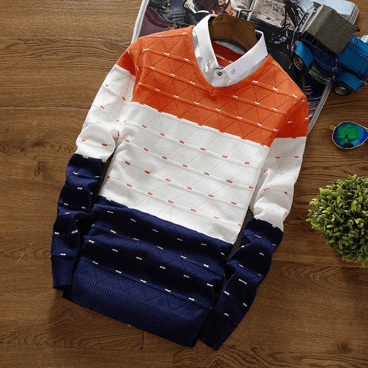 Men'S Knitted Sweater Fake Two-Piece Shirt Collar Sweater Men