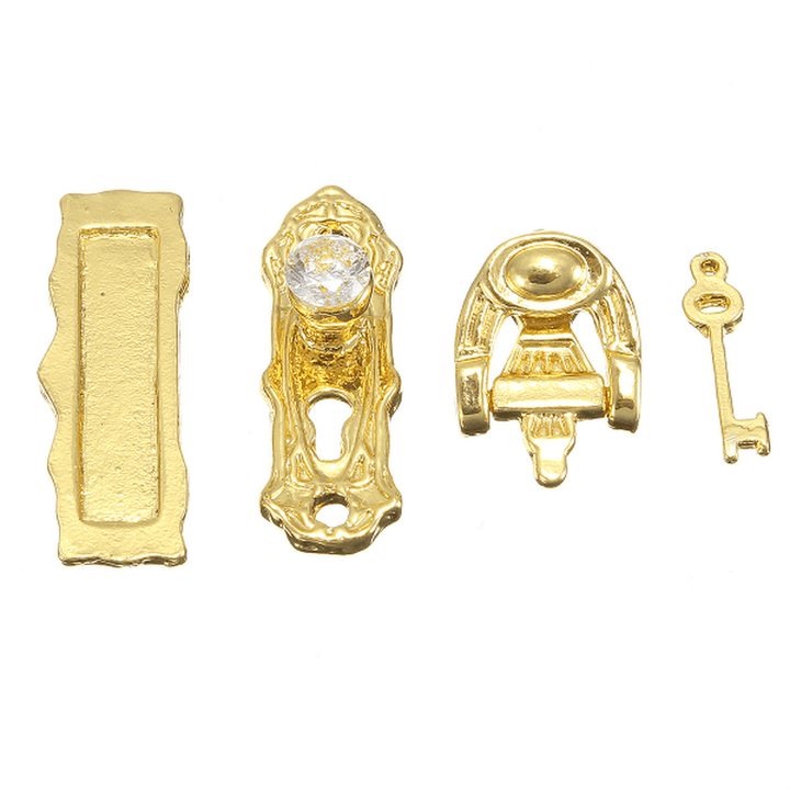 4Pcs 1:12 Miniature Metal Gold Door Lock Key Set for Dollhouse