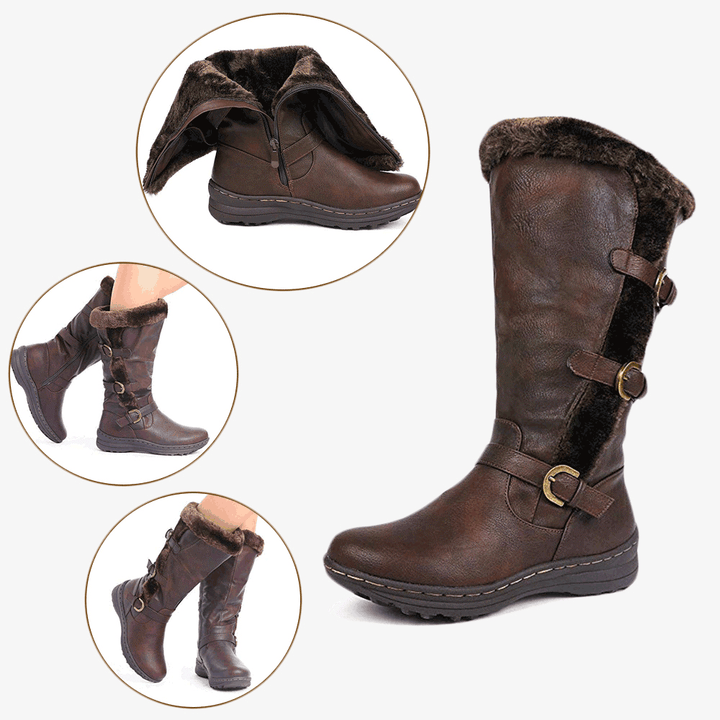 Women Retro Plush Lining Warm Casual Mid Calf Snow Boots