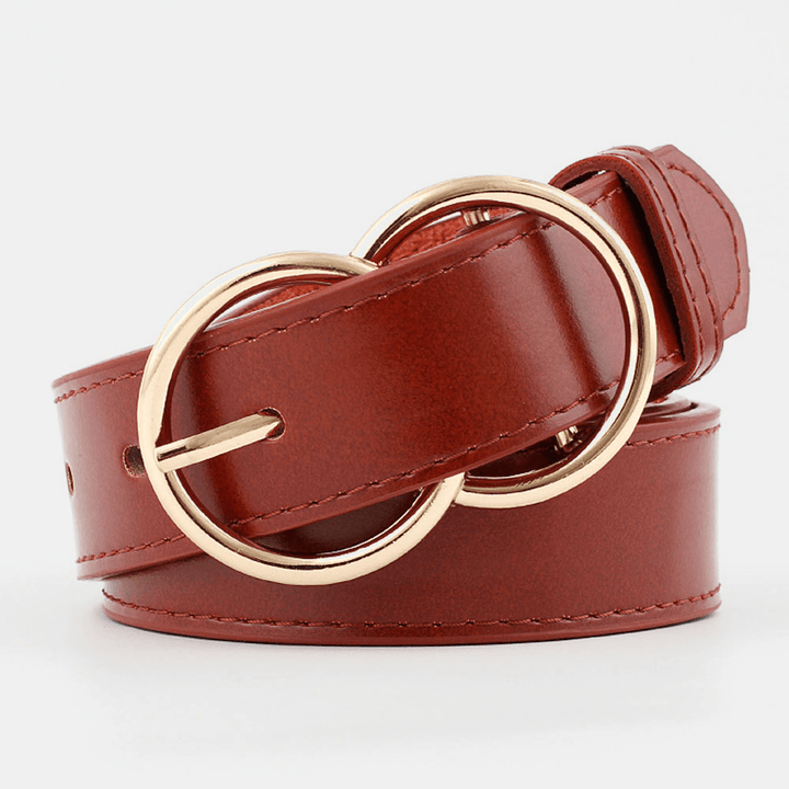 Women PU Leather Double Ring Buckle Retro Fashion Trouser Belt