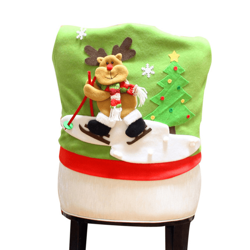 Christmas Chair Cover Cartoon Christmas Santa Claus Chair Back Cover Snowman Elk Ski Dinner Table Party Decorations - MRSLM