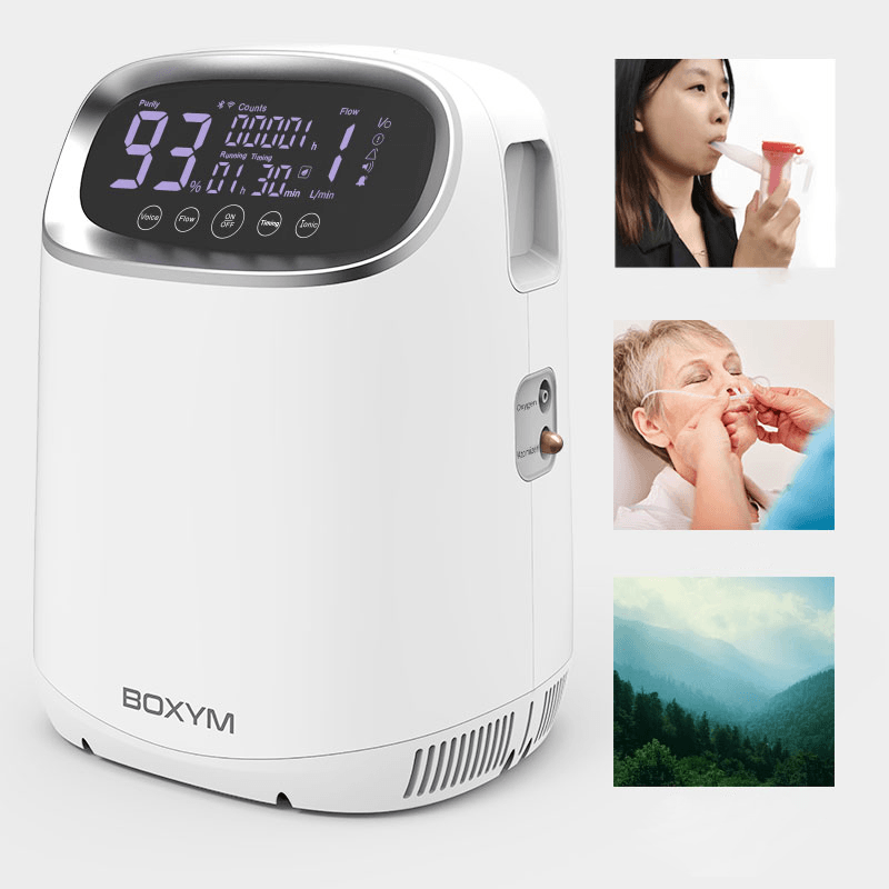 Oxygen Concentrator BOXYM BXM-JY101W 2 in 1 Atomizer Oxygen Generator 1L-7L Home Use Oxygen Generating Machine with Smart Touch Screen Remote Control Voice Broadcast