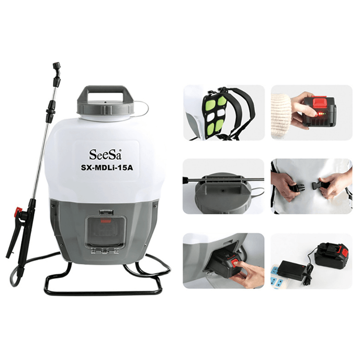 15L 2Ah/4Ah Li-Ion Battery Portable Knapsack Electric Pump Sprayer Disinfection Mosquito Killer Spraying for Farm Office Industrial