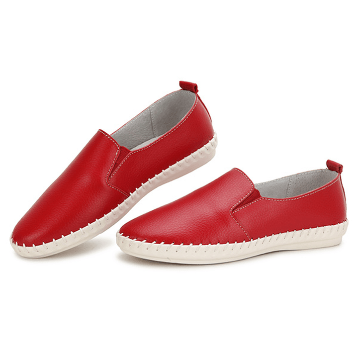 Women Spring Casual Flat Shoes Slip on Loafers Soft Bottom Leather Flat Shoes