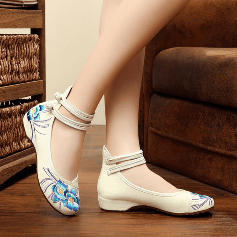 Orchid Embroidery Buckle Mary Janes Shoes