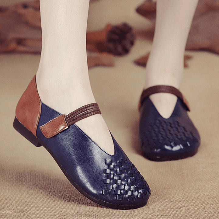 Women Genuine Leather Knitted Casual Hook Loop Flats