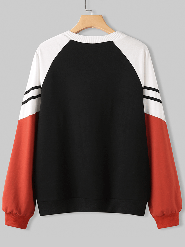 Women Contrasting Colors High Neck Long Raglan Sleeves Pullover Sweatshirts