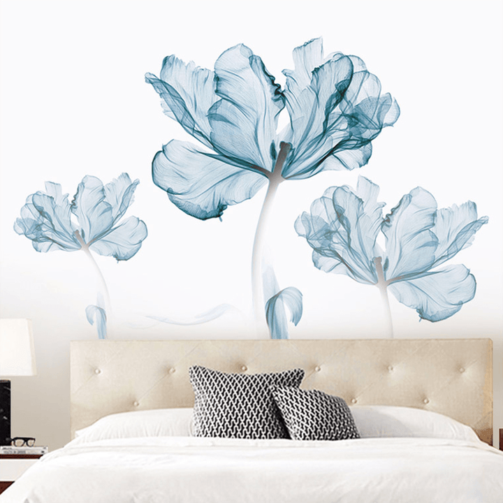 2Pcs Large Blue Flower DIY Wall Sticker Art - Vinyl Quote Decal for Modern Home Decor