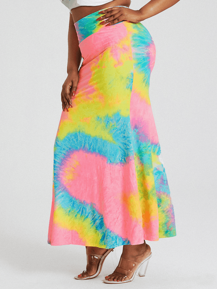 Tie Dye Print High Waist Buttocks Bodycon Long Skirt