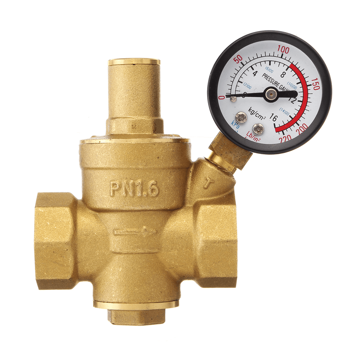 DN20 3/4" Adjustable Brass Water Pressure Regulator Reducer with Gauge Meter