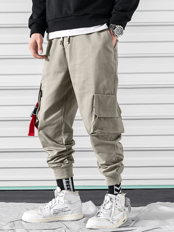 Mens Solid Color Snap Patch Pocket 100% Cotton Jogger Pants