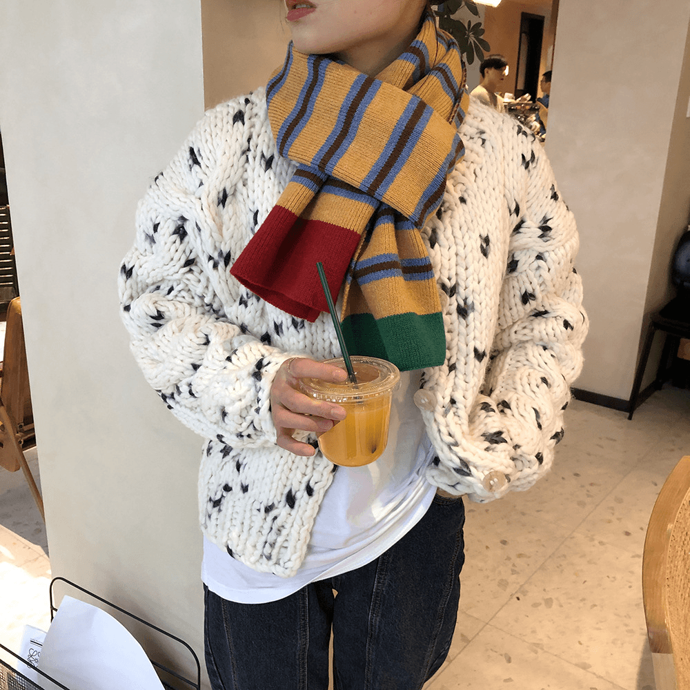 Casual Contrast Striped Knitted Warm Wool Scarf