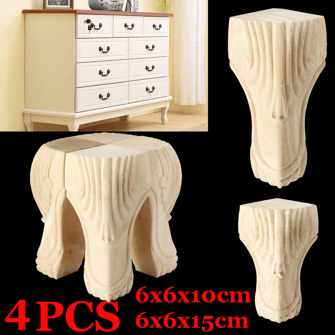 4Pcs 10/15Cm European Solid Wood Carving Furniture Foot Legs Unpainted Couch Cabinet Sofa Seat Feets