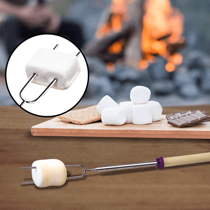 10 Pcs BBQ Fork Stainless Steel BBQ Skewer Wooden Handle BBQ Needle Reusable Barbecue Meat String Grill Fork BBQ Accessories