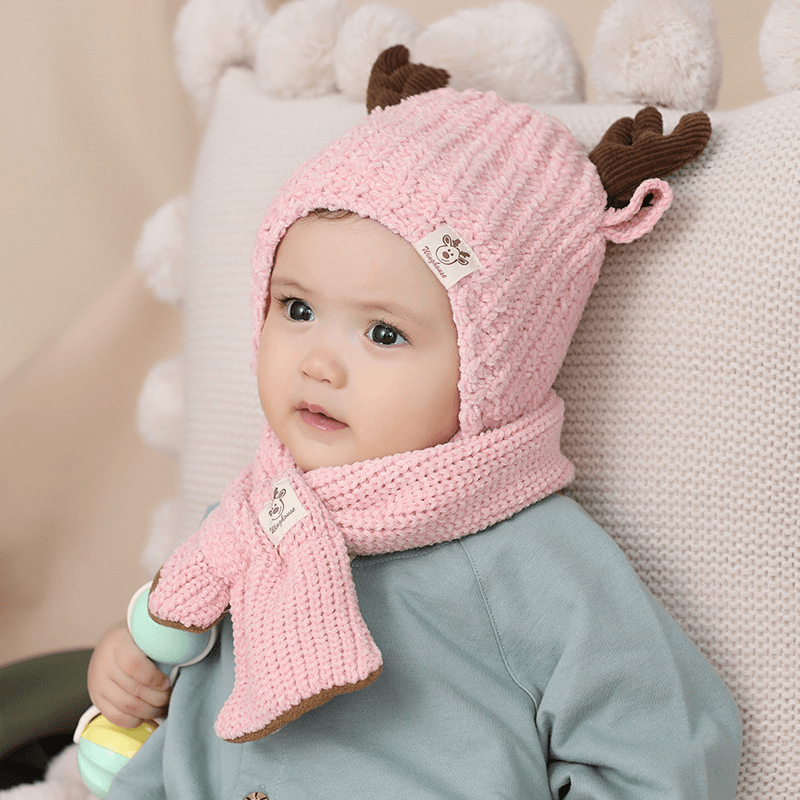 Infant plus Cotton Fawn Hat and Scarf Set