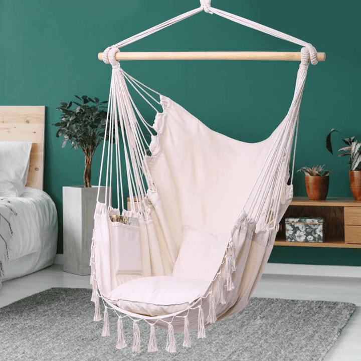 Tassel Hammock Rollover Prevention Canvas Swing Chair Hammock Hanging Seat Rope Porch Patio Garden Indoor Outdoor 100*130CM