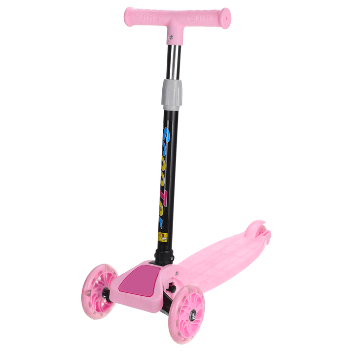 Kids 3 Wheel Foldable Scooters T-Bar Adjustable Riding Kick Scooters LED PU Flashing Wheels Exercise Balance for Kids Birthday - MRSLM