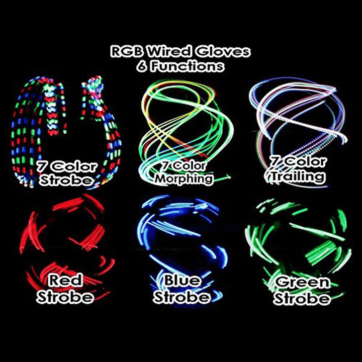 7 Mode LED Finger Lighting Flashing Glow Mittens Gloves Rave Light Festive Event Party Supplies