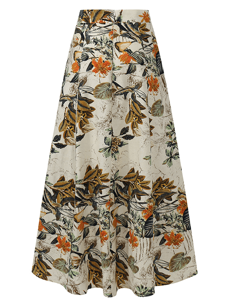 Women 100% Cotton Plant Floral Print High Waist Bohemia Maxi Skirts