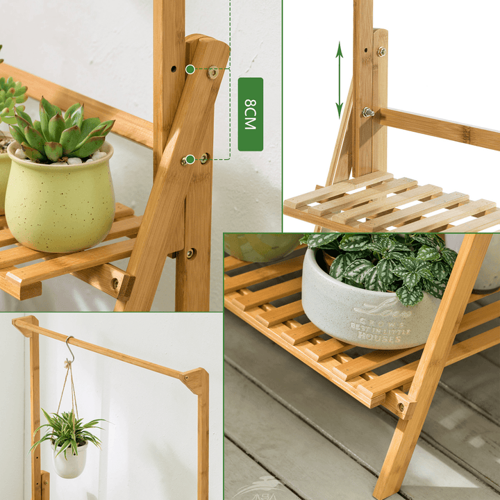 Bamboo Hanging Plant Stand Shelves Flower Pot Storage Organizer Rack