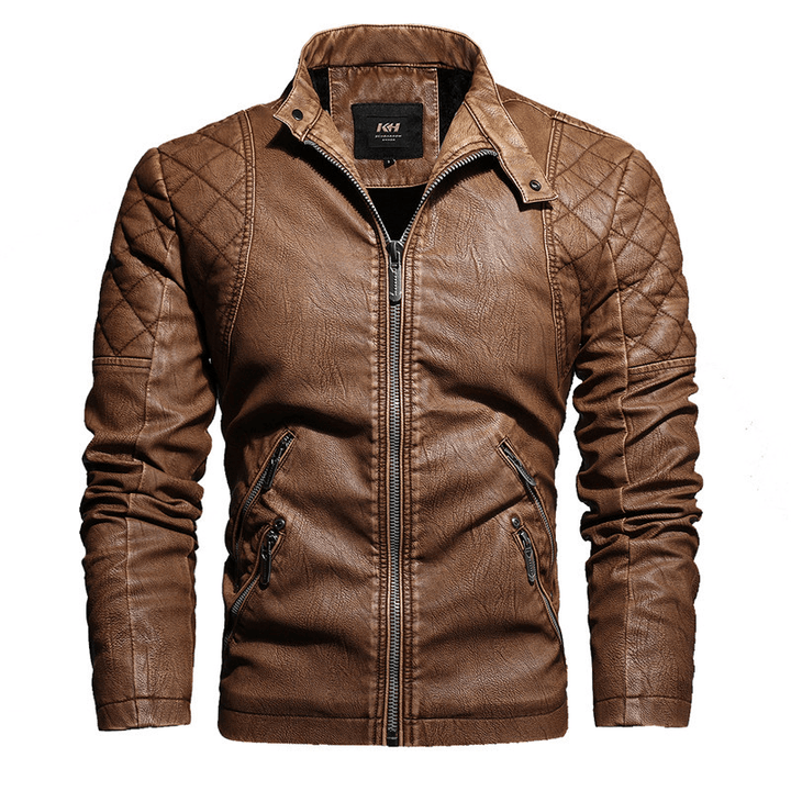 Autumn and Winter Leather Motorcycle Jacket Men plus Velvet to Keep Warm