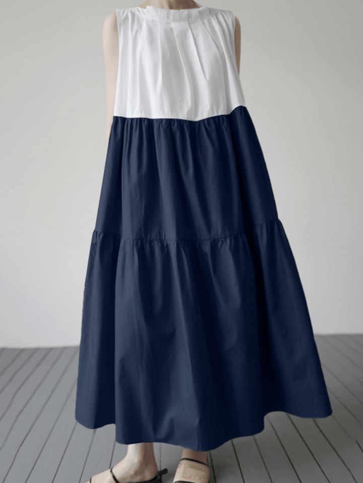 Sleeveless Contrast Color Leisure Maxi Dress