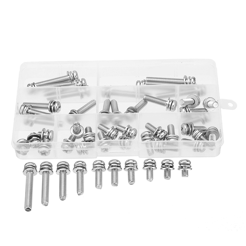 Suleve‚Ñ¢ M6SP1 50Pcs M6 Stainless Steel 10-40Mm Phillips Pan Head Machine Screw Washer Bolt Asortment