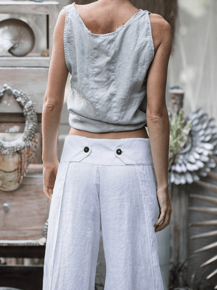 Wide Leg Women Casual Loose Solid Color Elastic Waist Trousers Pants