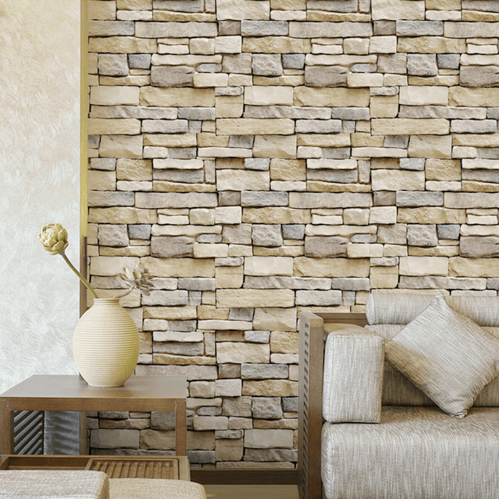 3D Wall Paper Brick Stone Pattern Sticker Rolls Self-Adhesive Backdrop DIY Room Decor