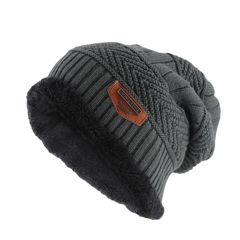 Men'S Knitted Adult Wool plus Velvet Padded Outdoor Warmth Cap