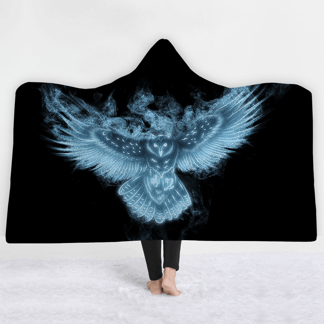 3D Digital Print Owl Hooded Blankets Cloak Magic Hat Thick Double-Layered Plush - MRSLM