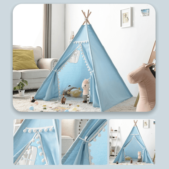 1.35M/1.6M /1.8M Large Cotton Canvas Kids Teepee Triangle Tent Children Indian Playhouse Pretend Play Tent Decoration Game House Boy Girls Gifts