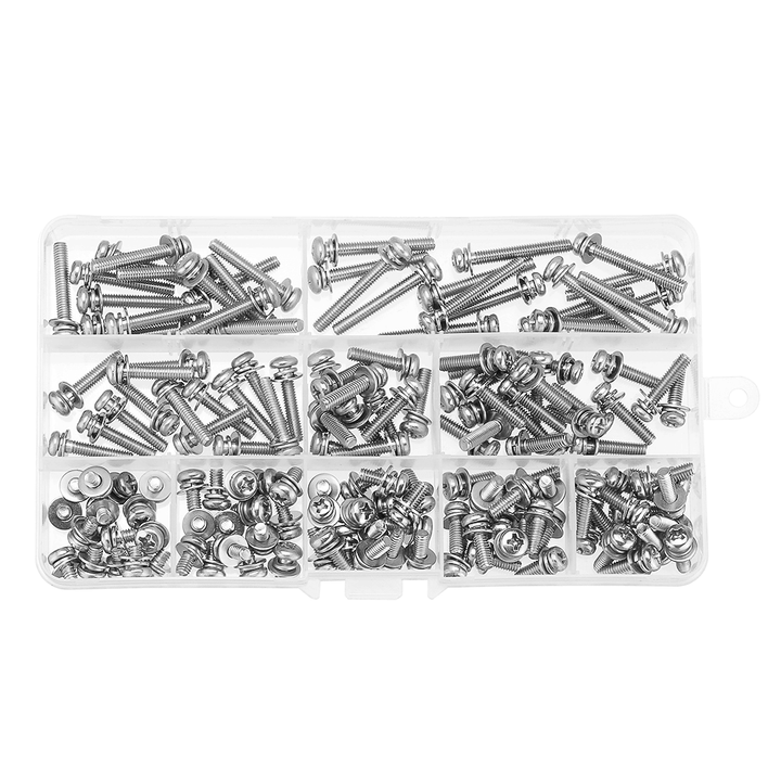 Suleve‚Ñ¢ M4SP3 150Pcs M4 Stainless Steel 6-30Mm Phillips Pan Head Machine Screw Washer Bolt Asortment