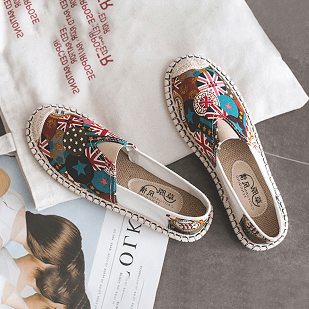 Women Pattern Slip on Comfy Hand Stitching Casual Flat Loafers Shoes